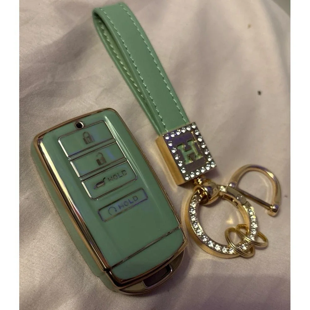 NEW Jade Green & Gold Soft TPU Key Fob Cover & Wrist Strap - Acura TLX/RLX/MDX..